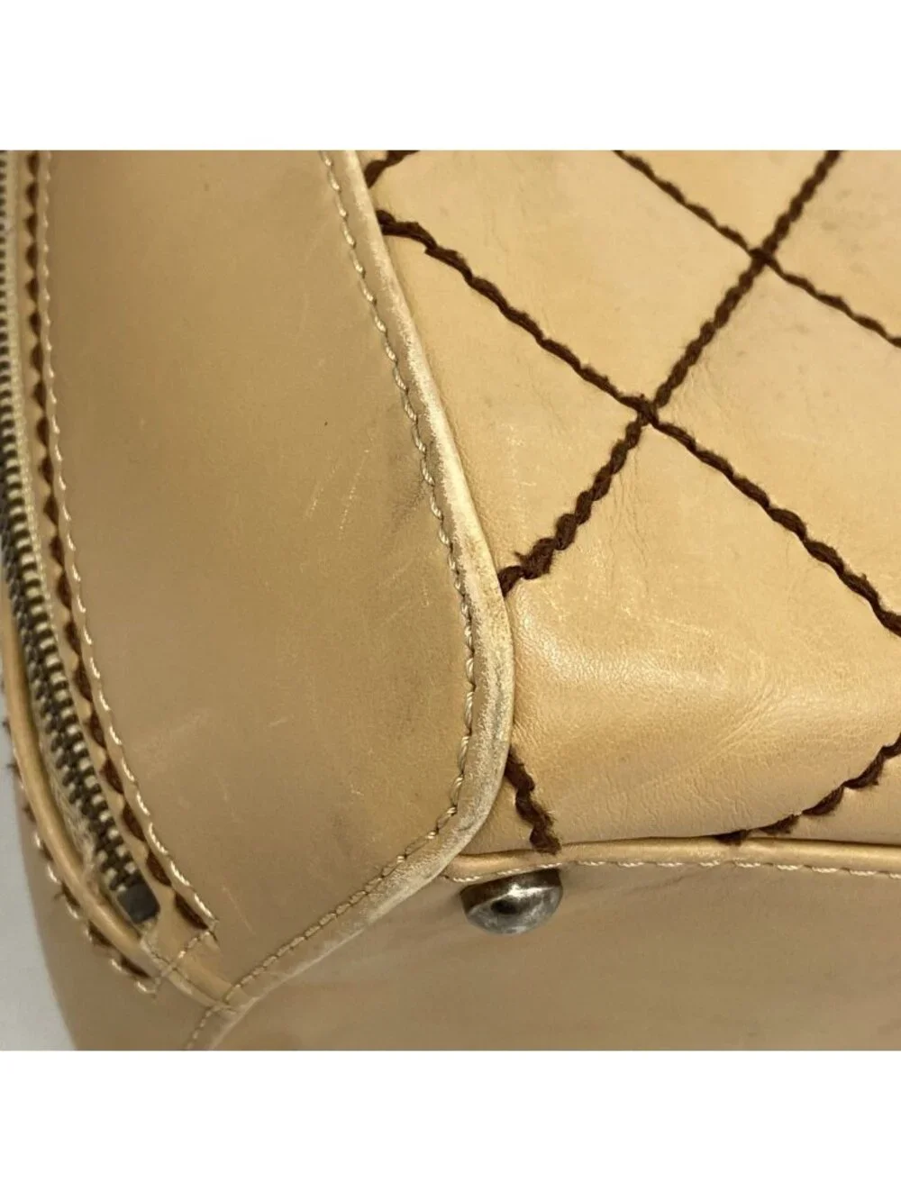 Chanel Handbag Wild Stitch Lambskin Beige Gold